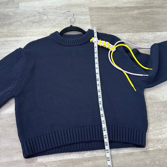 Tibi Oversized Lanyard Cropped Sweater Pullover Top in Navy - Picture 9 of 10